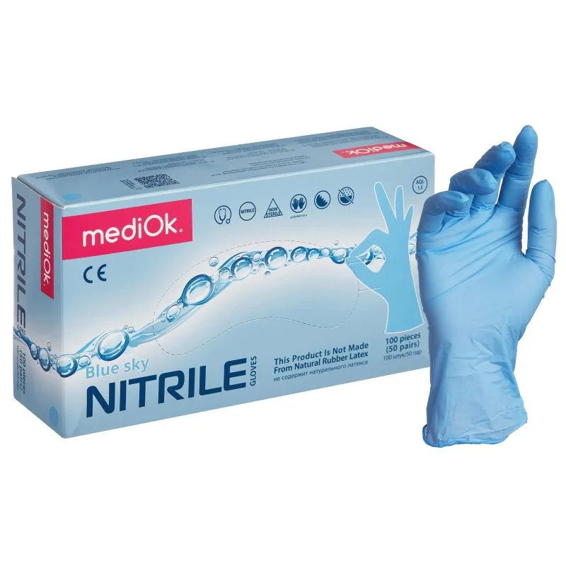 MediOk Перчатки нитриловые Голубые р. S 50 пар/уп. (3 гр.)