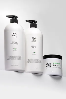Набор Шампунь+ Бальзам + Маска Cosmex Repair регенерация, витализация, восстановление волос 2500 мл