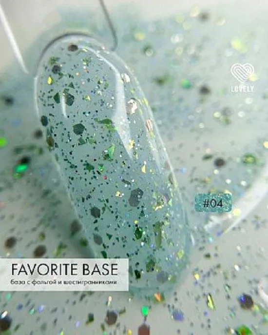 Lovely База цветная с фольгой и шестигранниками , Favorite Base №04, 7 ml