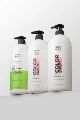 Набор Шампунь + Бальзам + Гель для душа Cosmex Color Expert бессульфатные, 3000 мл