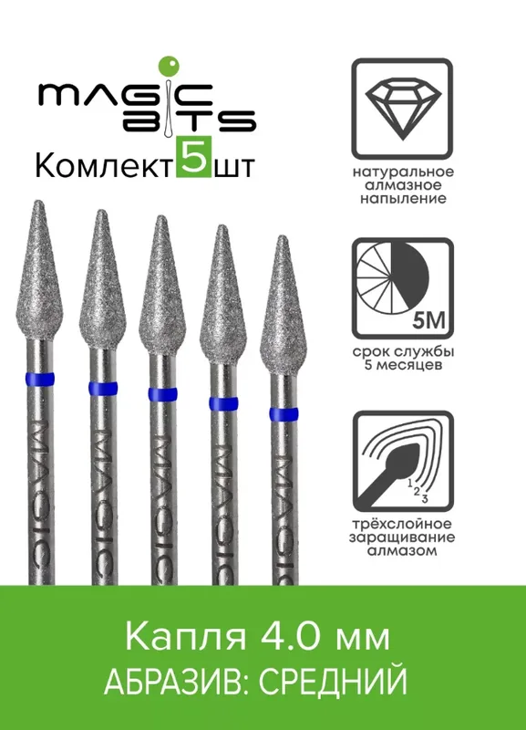 Набор Magic Bits фрез Алмазная капля педикюрная (средняя) 5шт